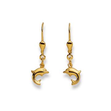 Clous d'oreilles avec dauphin patentbrisur en or jaune 750, 28x8mm