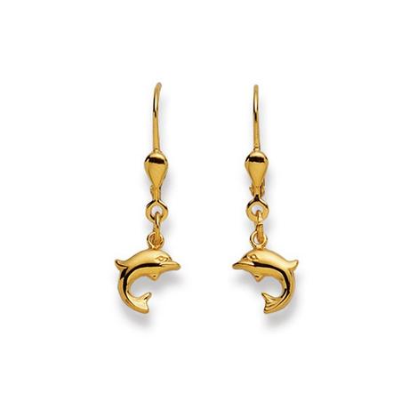 MUAU Schmuck  Clous d'oreilles avec dauphin patentbrisur en or jaune 750, 28x8mm 