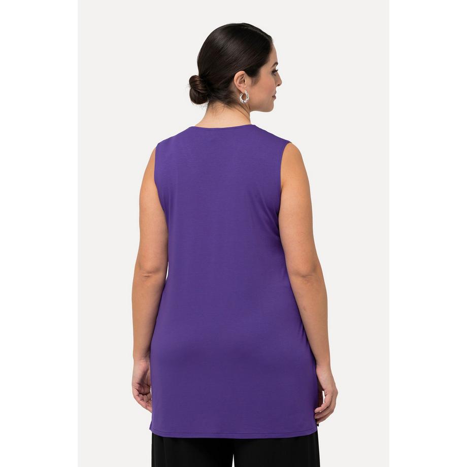 Ulla Popken Top Tunique sans Manches Coupe A avec Col Perlé  