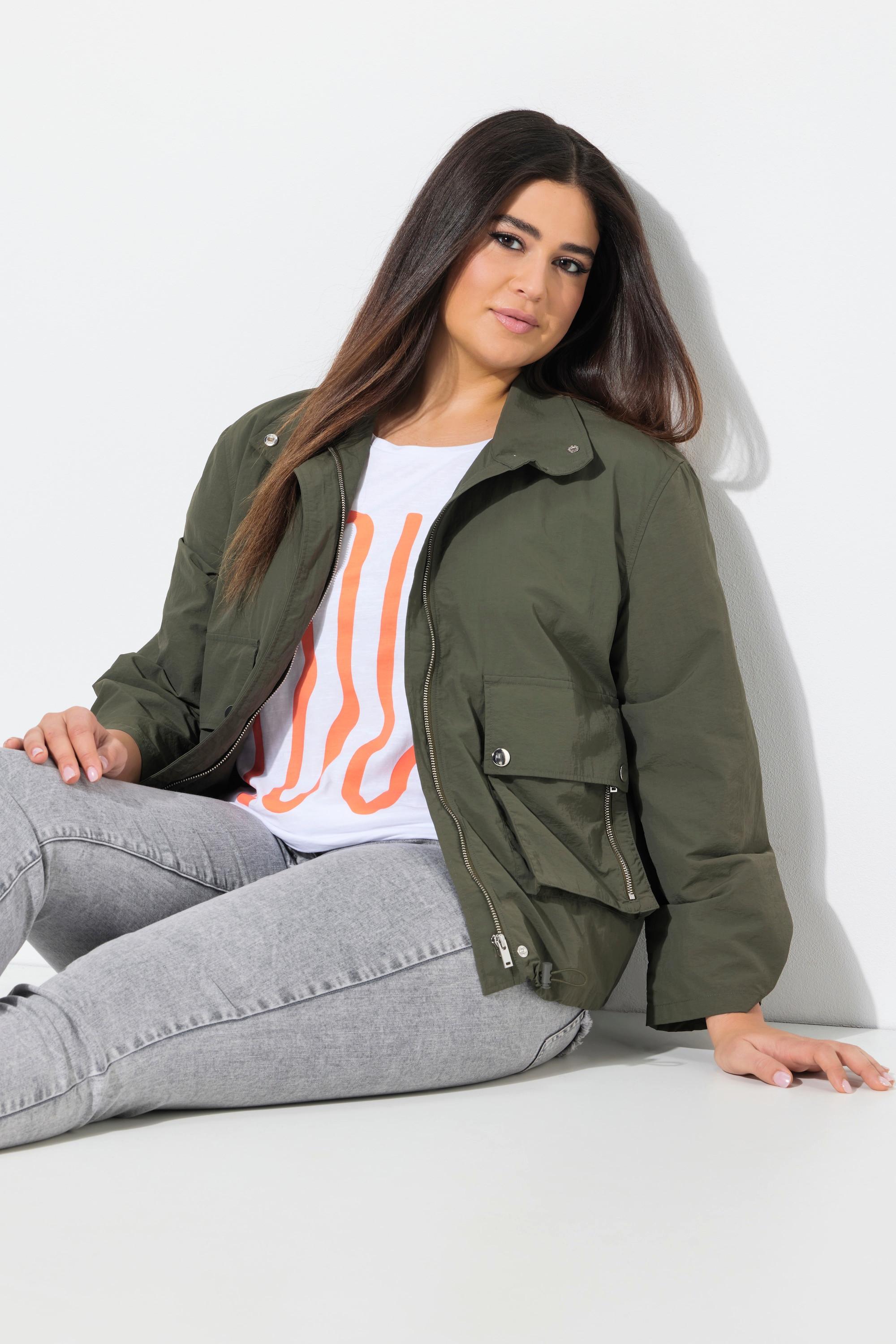 Ulla Popken Veste Blouson Grandes Poches Cordon Coulissant Base  