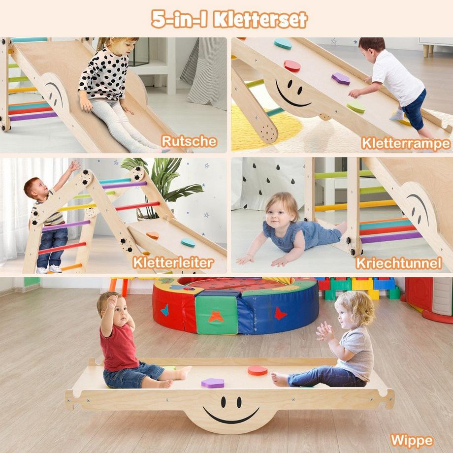 Northix  Jouets grimpeurs en bois pliables avec rampe réglable et réversible, ensemble d'escalade Montessori 