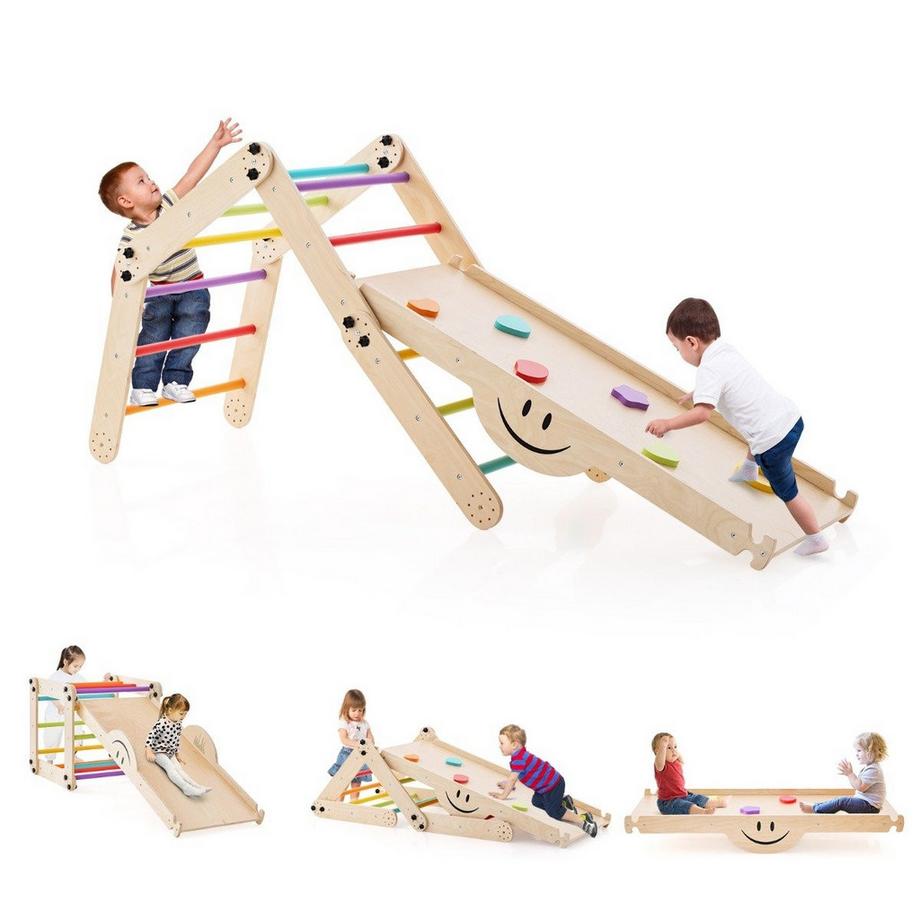 Northix  Jouets grimpeurs en bois pliables avec rampe réglable et réversible, ensemble d'escalade Montessori 