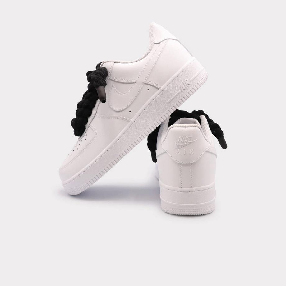 NIKE Air Force 1 White Rope Lace Black Sneakers  