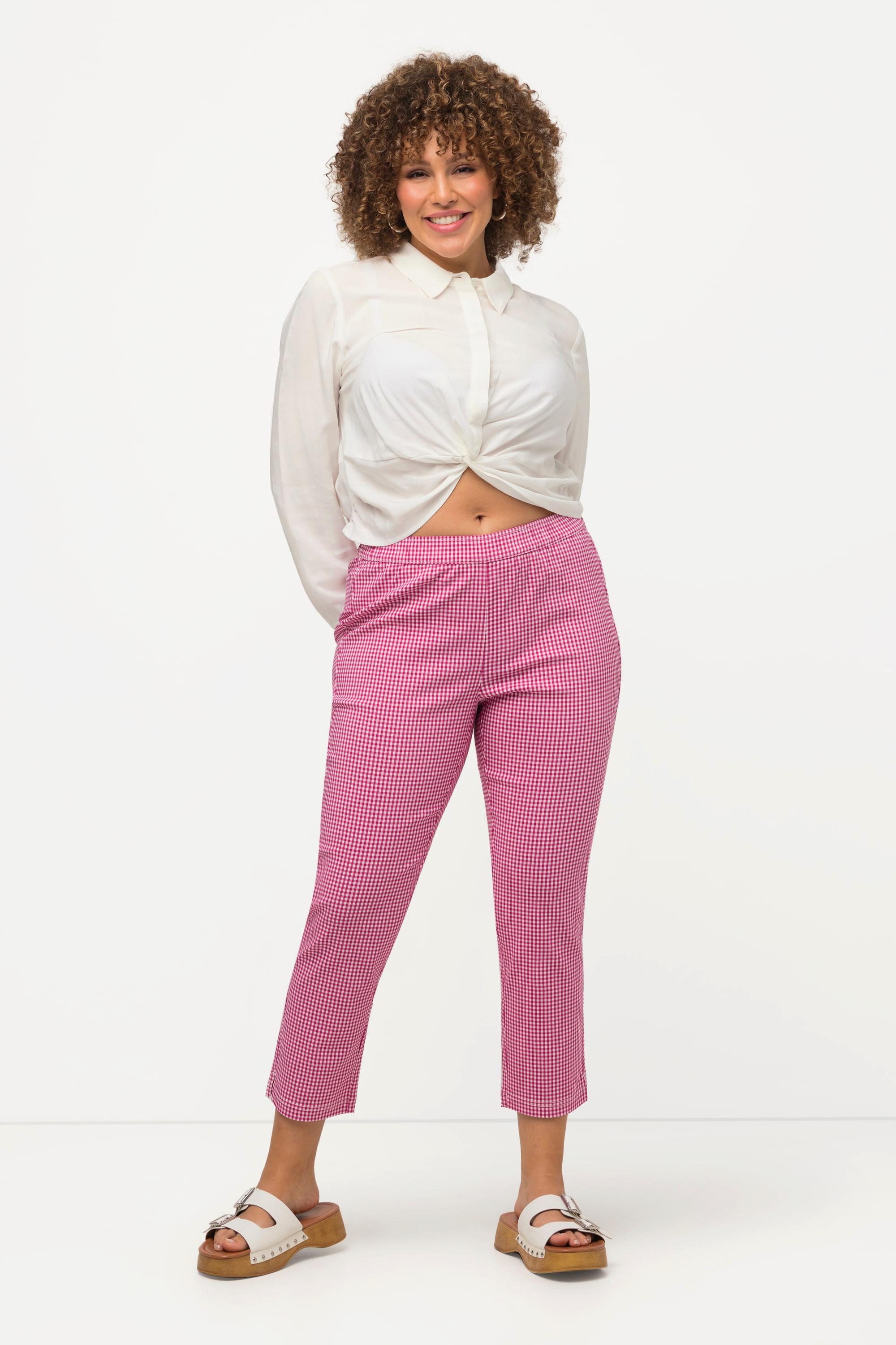 Ulla Popken  Pantalon 7/8 Sienna. Tissu bengaline hautement élastique. Imprimé à carreaux vichy. 