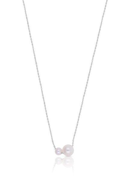 Image of Collier Weissgold 750 Akoya Perle 5-8mm Unisex Silber 45cm