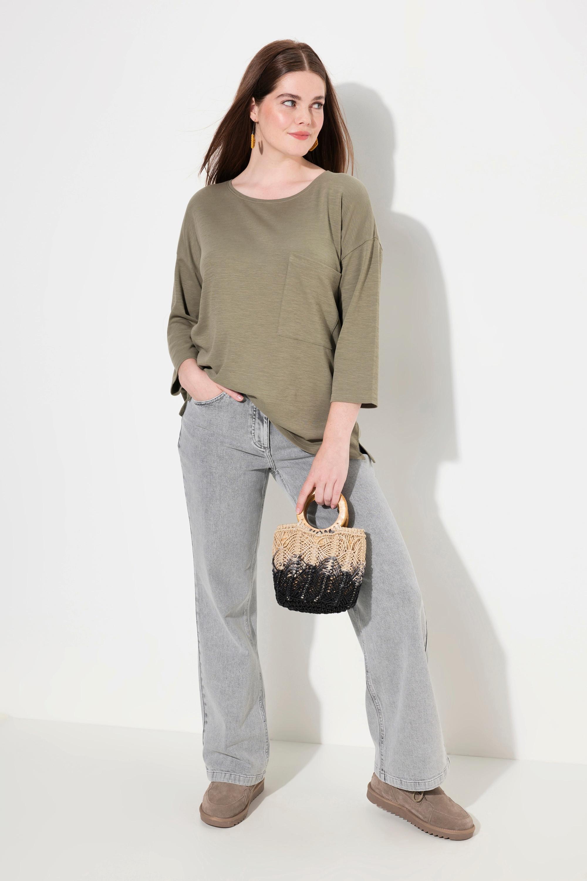 Ulla Popken  Shirt, Oversized, Rundhals, 3/4-Arm, Biobaumwolle 