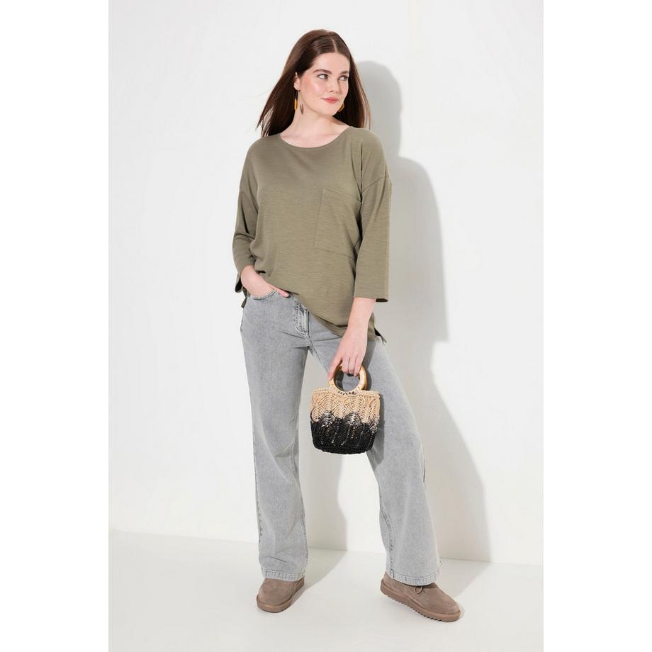 Ulla Popken Maglia Oversize Girocollo Maniche 3/4 Cotone Biologico  