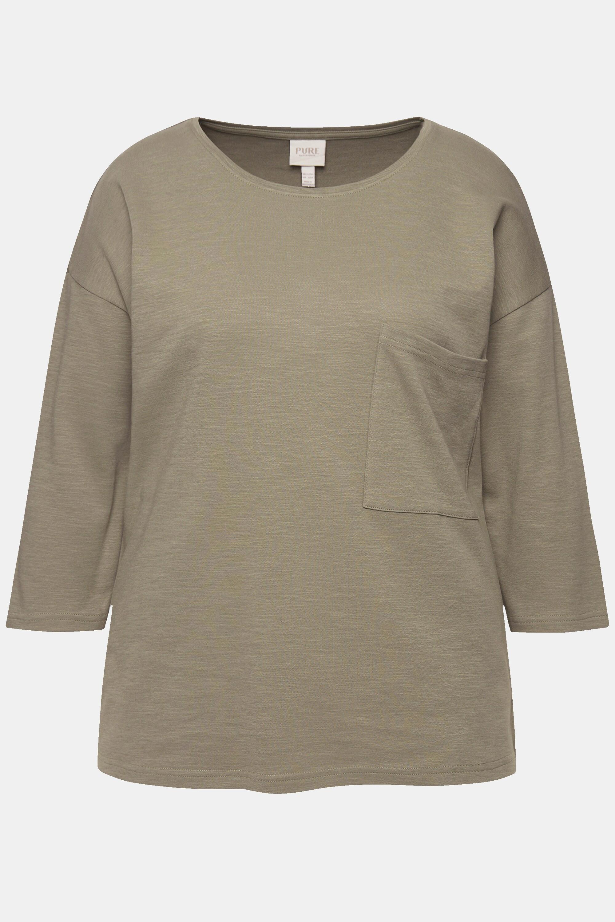 Ulla Popken  Shirt, Oversized, Rundhals, 3/4-Arm, Biobaumwolle 