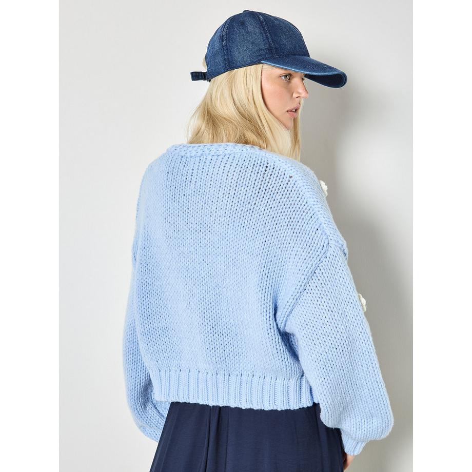 APRICOT Cardigan en Grosse Maille Marguerites Appliquées  