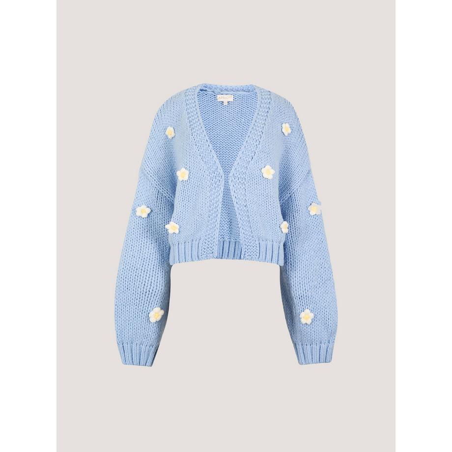 APRICOT Cardigan en Grosse Maille Marguerites Appliquées  