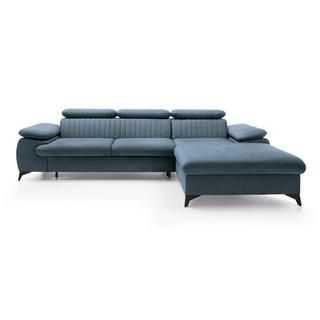 PASCAL MORABITO Ecksofa mit Schlaffunktion - Ecke rechts - Samt - Hellblau - SAMARA von PASCAL MORABITO  