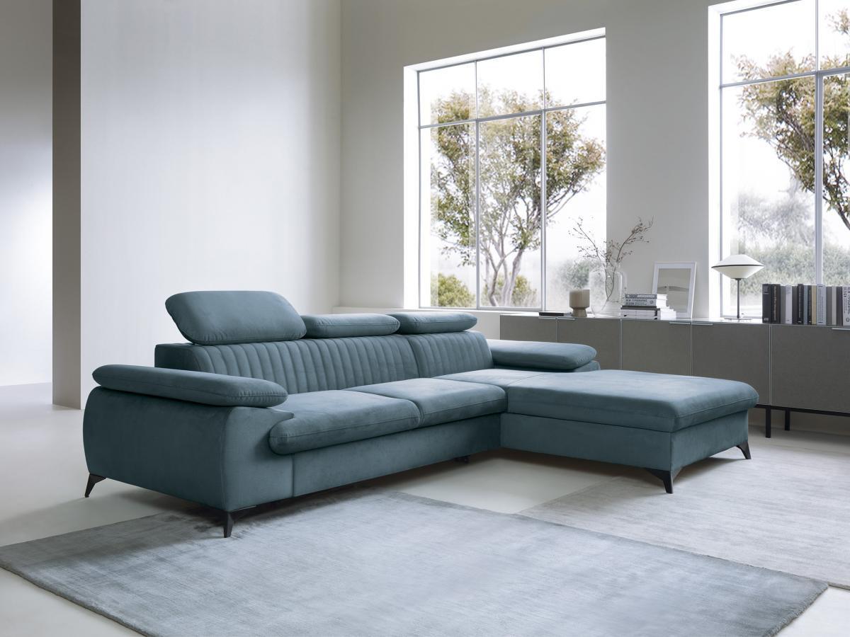 PASCAL MORABITO Ecksofa mit Schlaffunktion - Ecke rechts - Samt - Hellblau - SAMARA von PASCAL MORABITO  