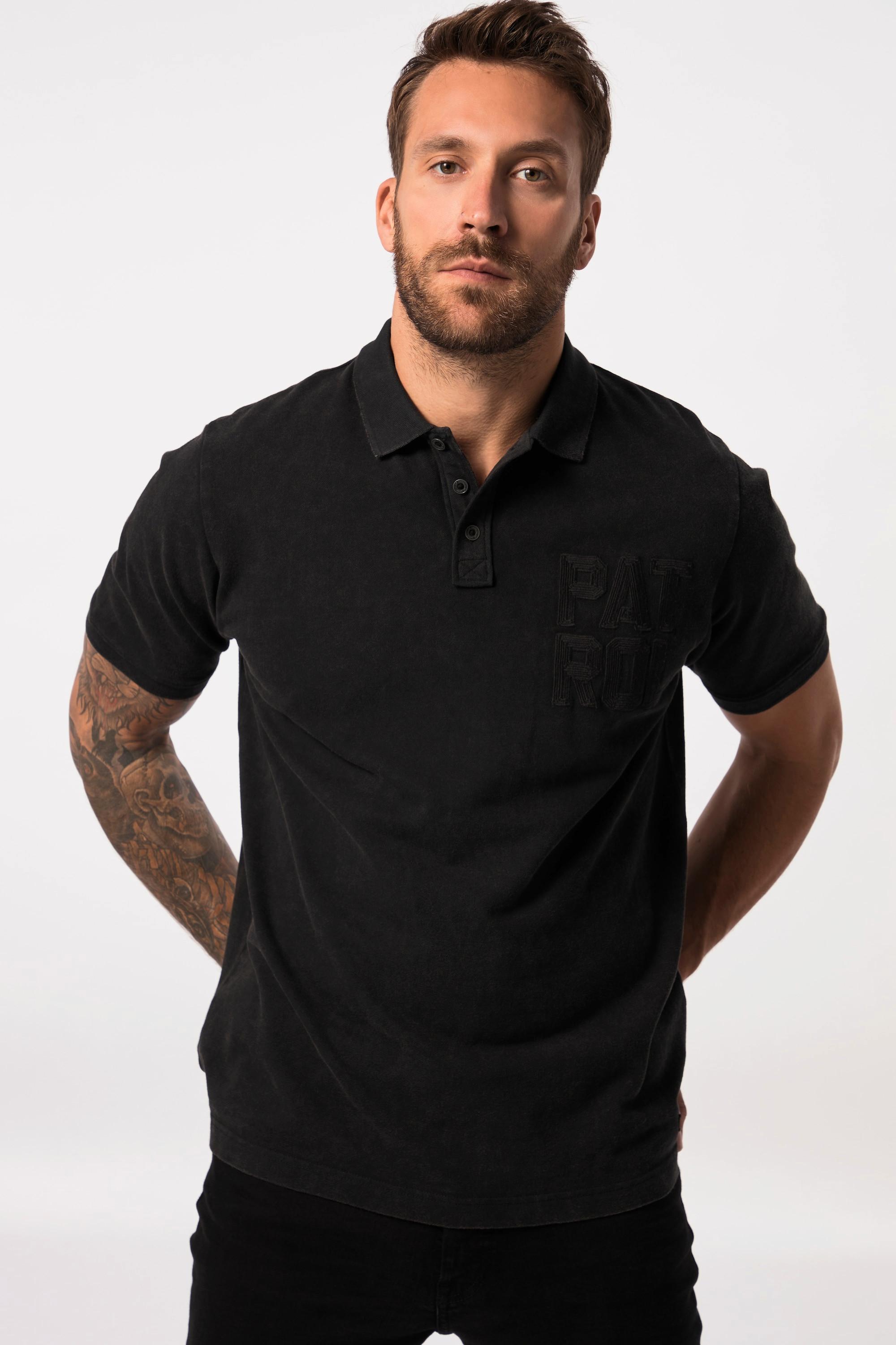 JP1880  Maglia polo di piqué con mezze maniche e applicazioni nero 