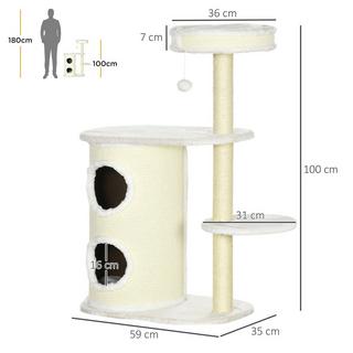 Northio  Griffoir 100 Cm Avec Griffoir, Colonne En Sisal Et Balle De Jeu, Coussin, Blanc Crème 