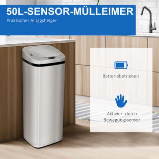 HOMCOM Sensor Mülleimer, Edelstahl, ABS, Silber  