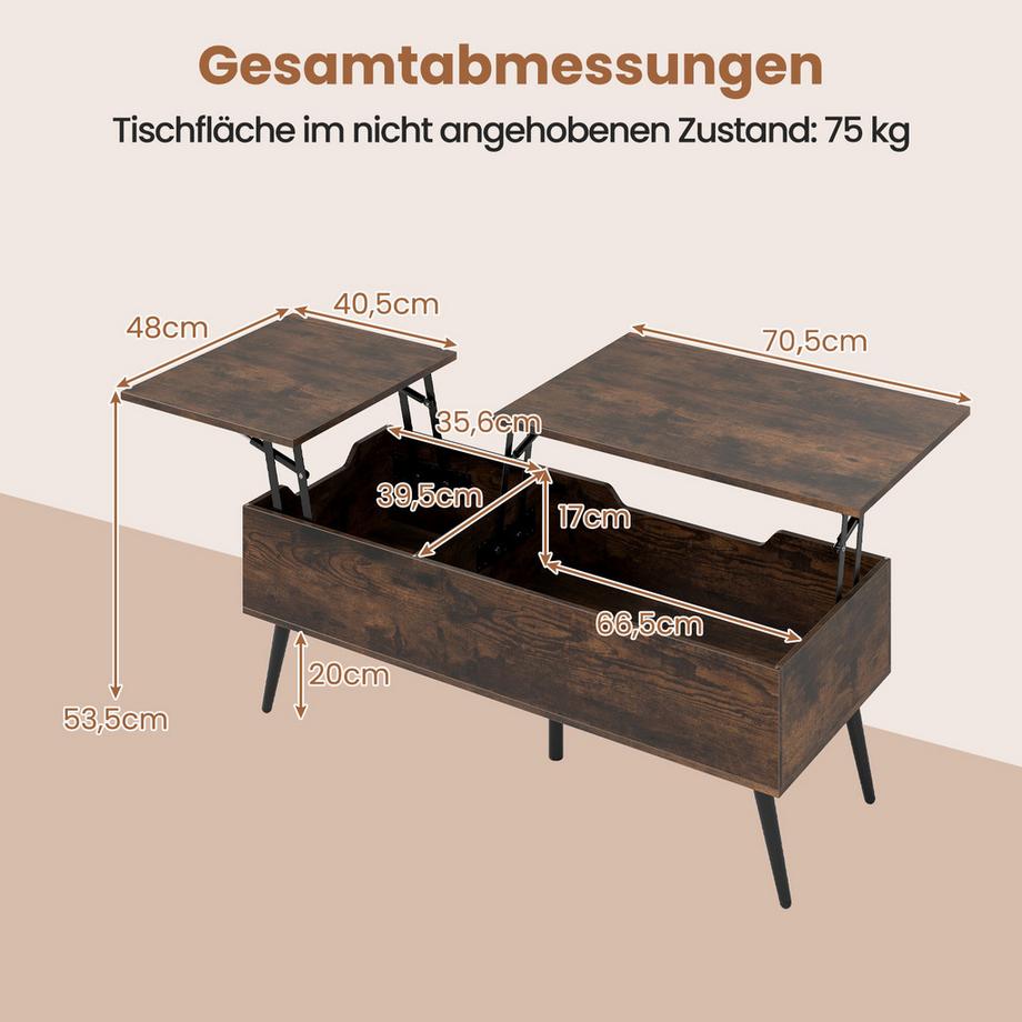 Northix Couchtisch mit anhebbarer Platte und Stauraum  