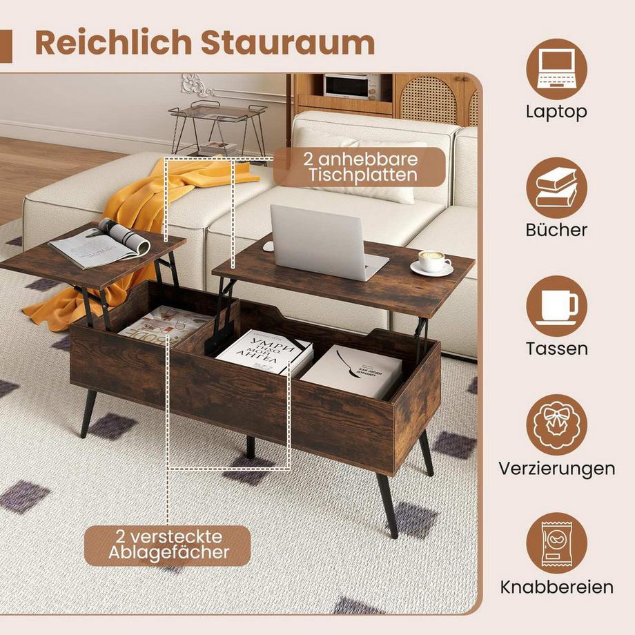 Northix Couchtisch mit anhebbarer Platte und Stauraum  