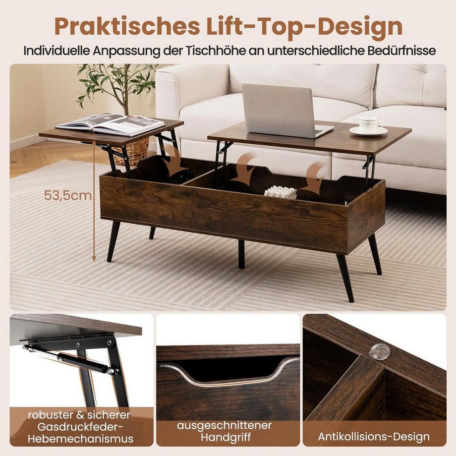 Northix Couchtisch mit anhebbarer Platte und Stauraum  