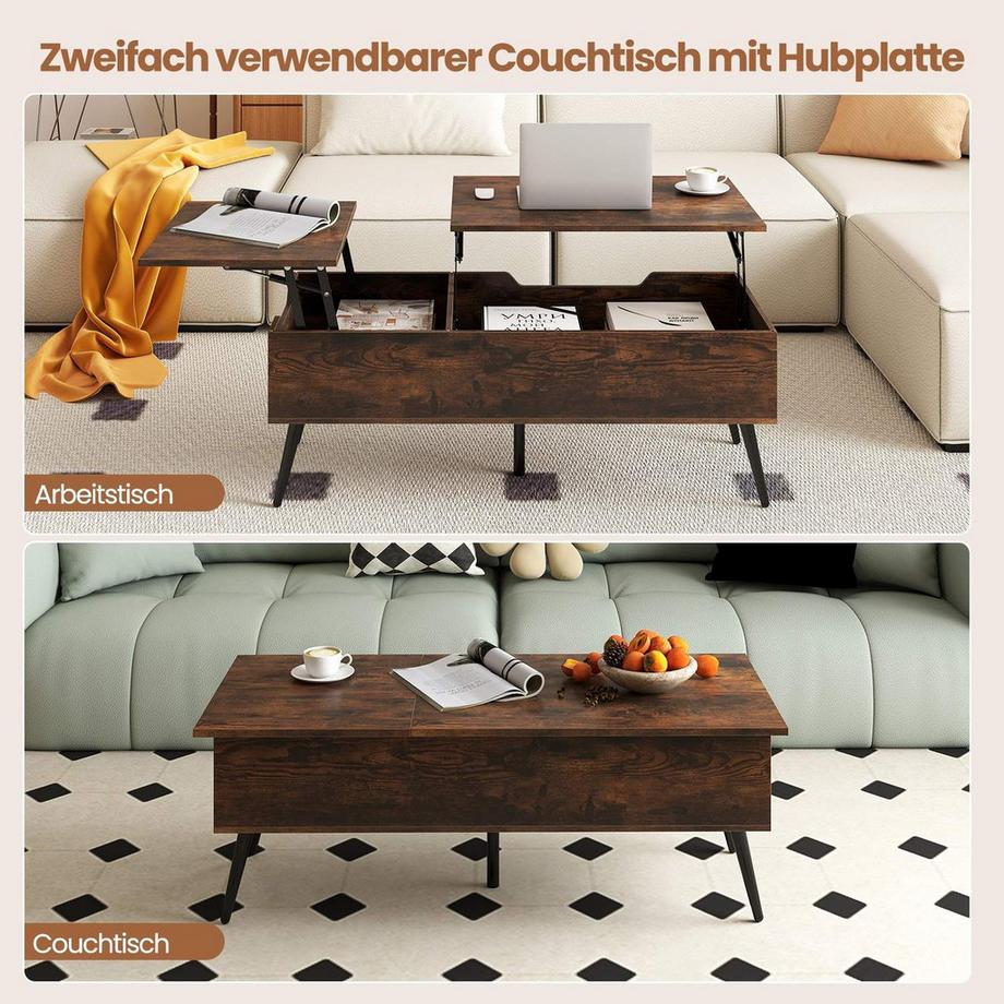 Northix Couchtisch mit anhebbarer Platte und Stauraum  