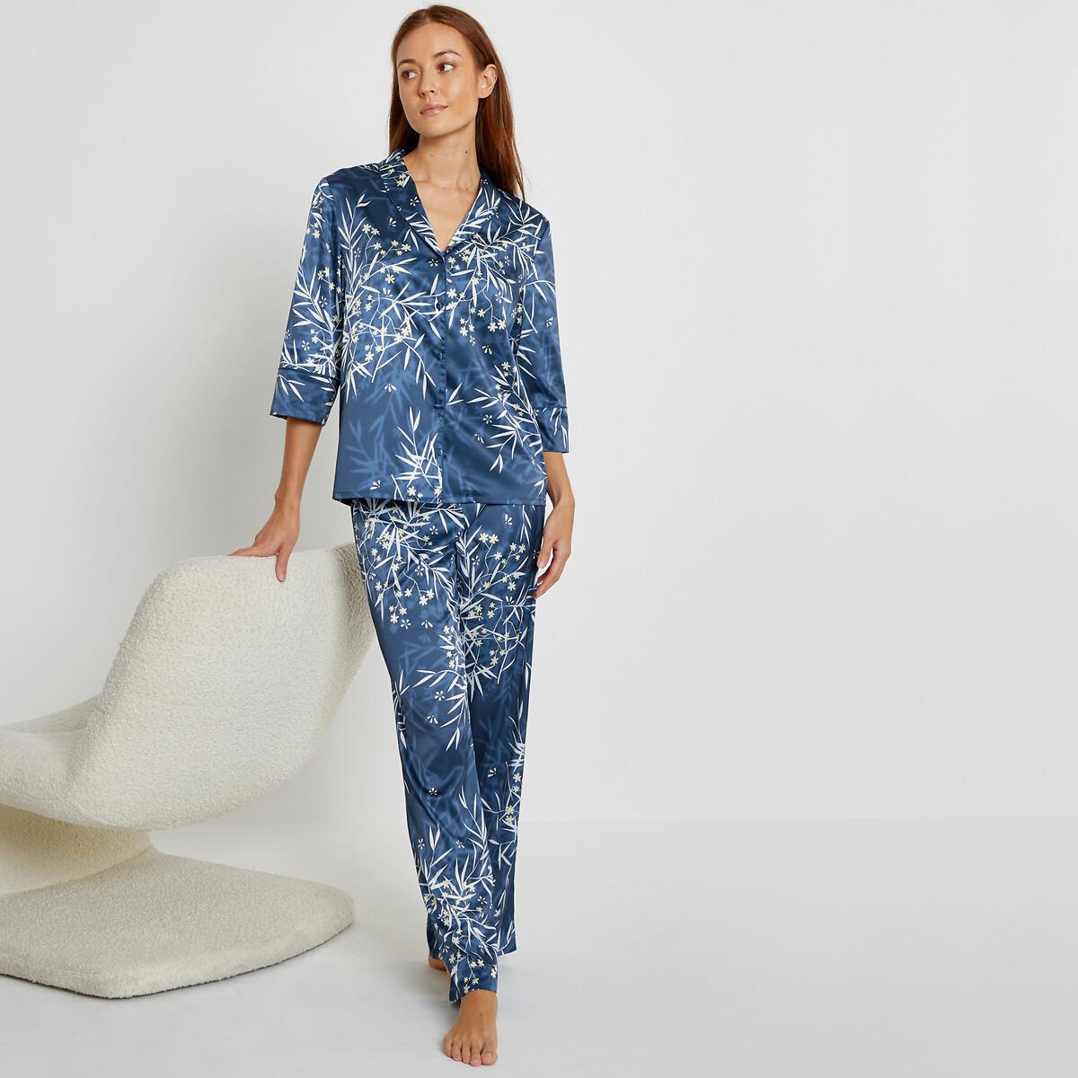 Image of Klassischer Pyjama Aus Gemustertem Satin Damen Weiss Bedruckt 32