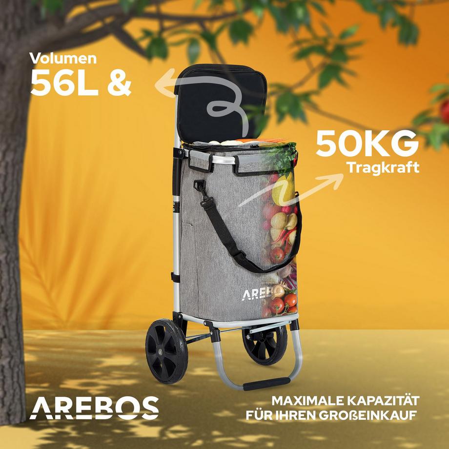 Arebos  3in1 Einkaufstrolley Einkaufsroller Einkaufswagen klappbar Tragetasche 