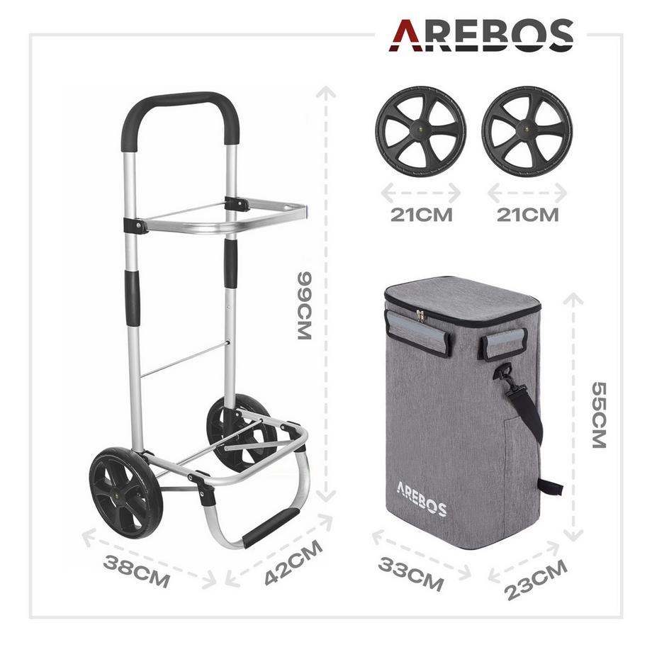 Arebos  3in1 Einkaufstrolley Einkaufsroller Einkaufswagen klappbar Tragetasche 