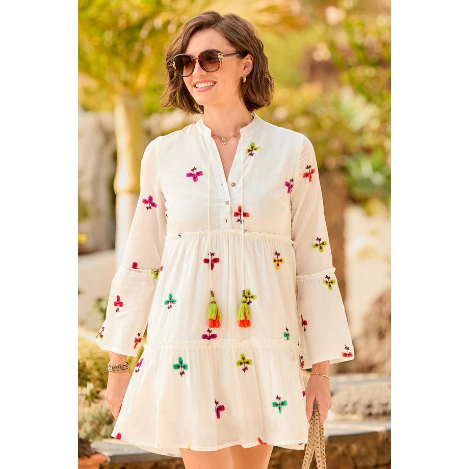 Besticktes Boho-Tunika-Kleid mit Quastendetail