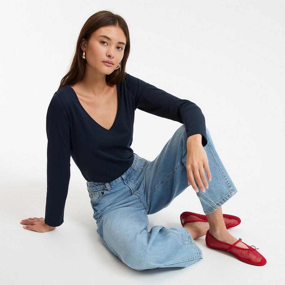 La Redoute Collections Cotone Biologico Maniche Lunghe Scollo a V Maglietta  