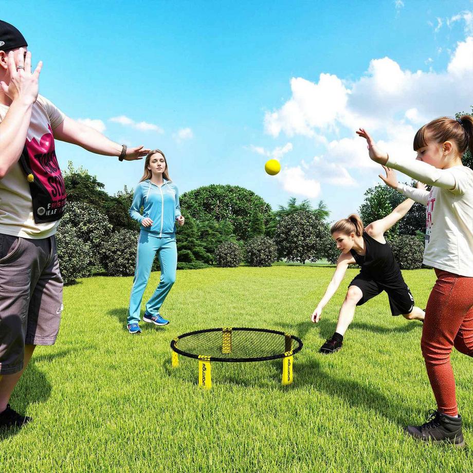 Northio Set da gioco Roundnet Set da gioco con rete da gioco, 3 palline, borsa per il trasporto, pompa per palline, set spikeball Ø92 x 20 cm giallo  