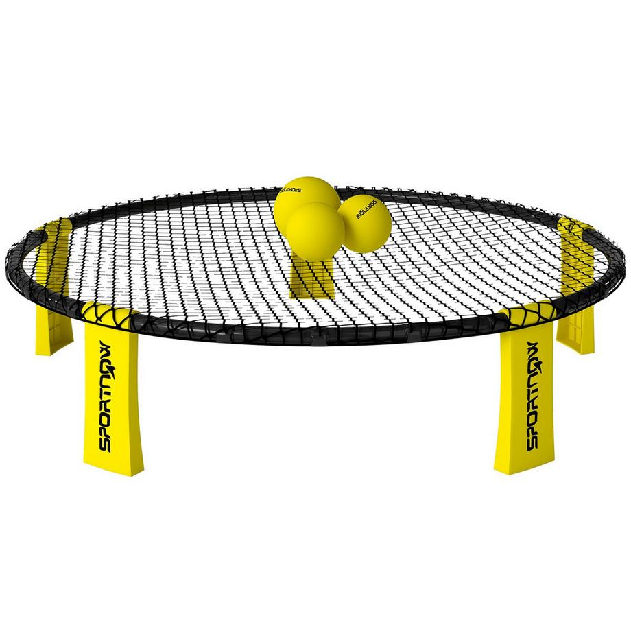Ensemble de jeu Roundnet Set avec filet de jeu, 3 balles, sac de transport, pompe à balles, jeu de spikeball Ø92 x 20 cm jaune