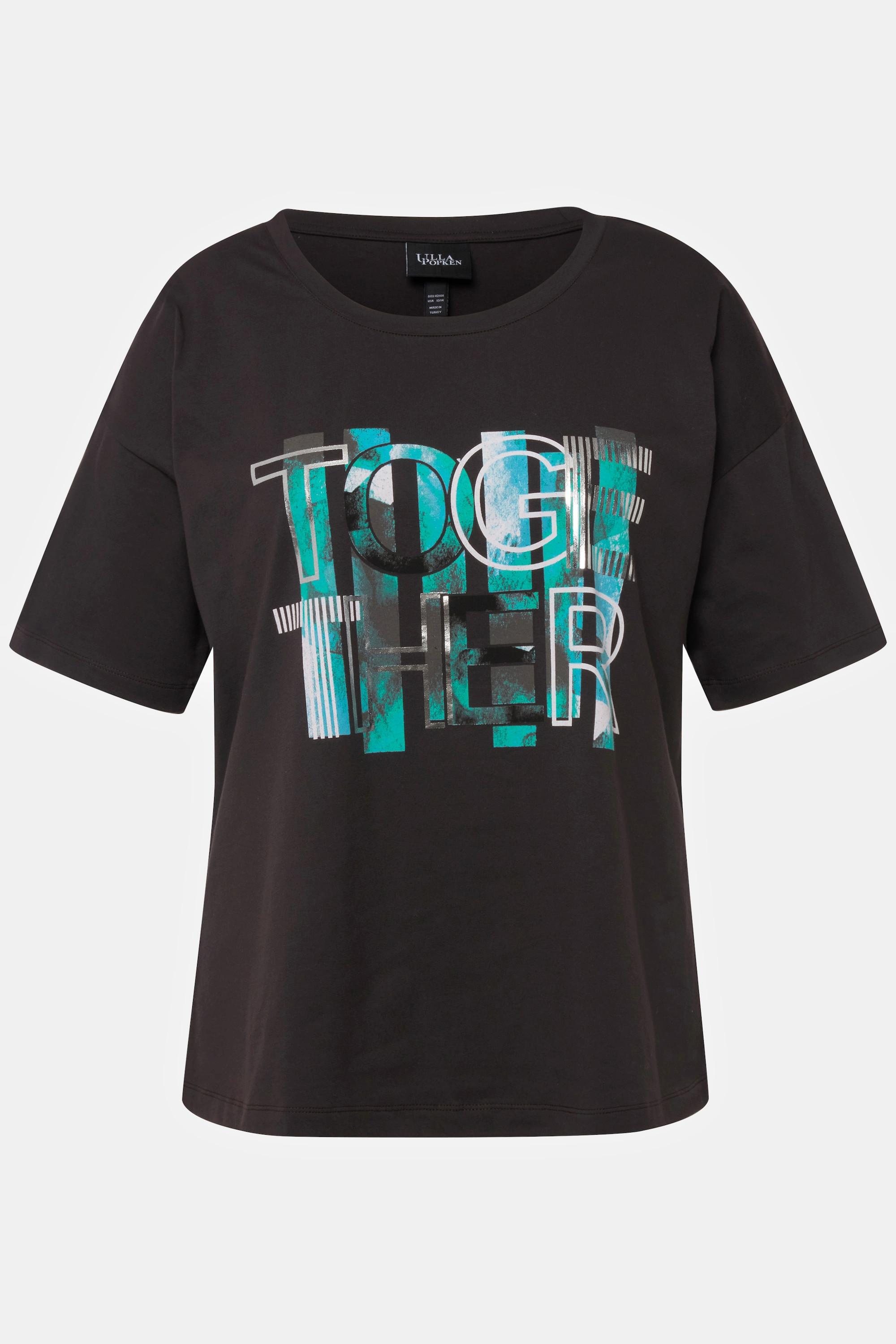 Ulla Popken  T-shirt con stampa "Together", scollo a girocollo e mezze maniche 