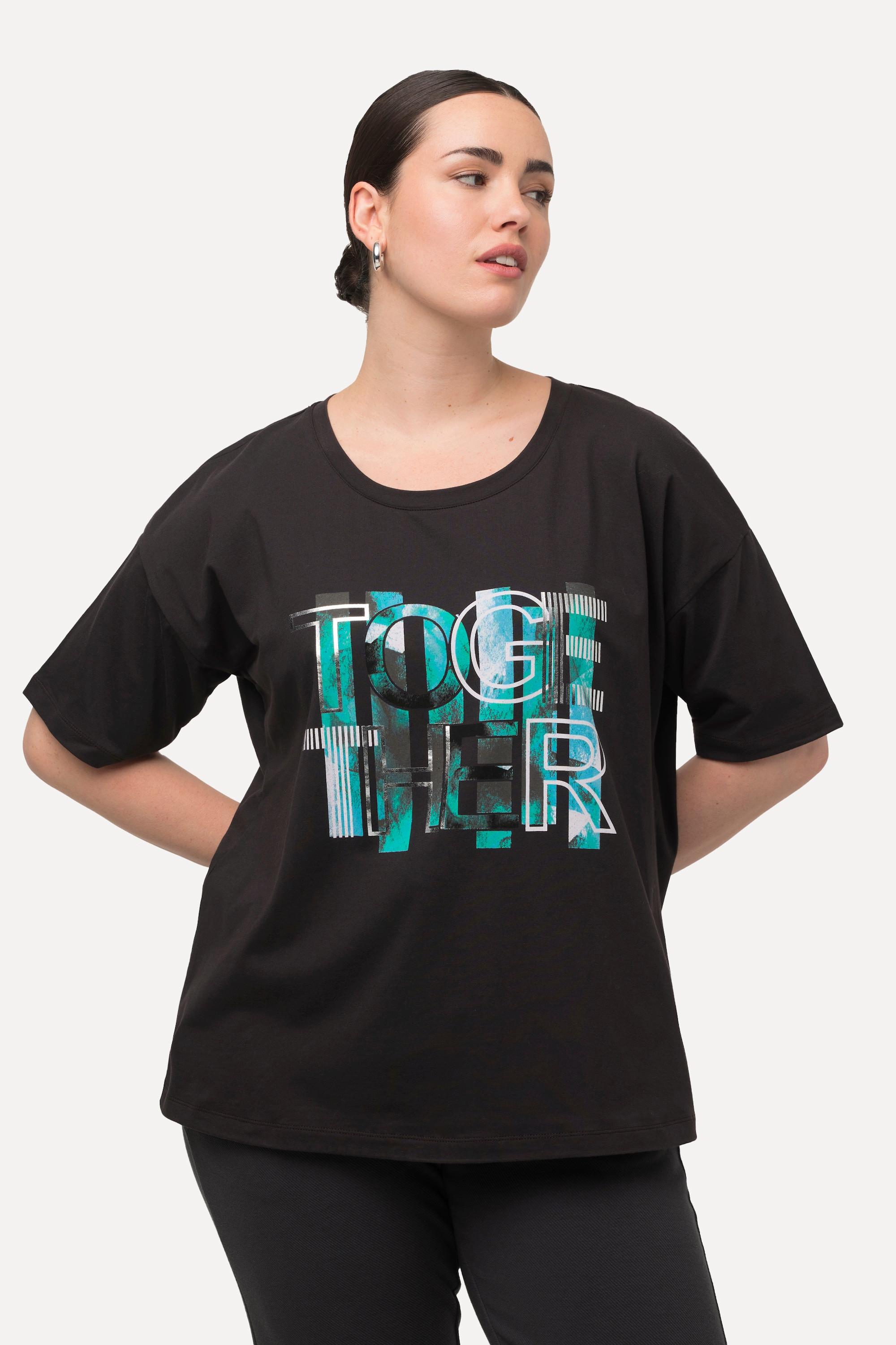 Ulla Popken  T-shirt con stampa "Together", scollo a girocollo e mezze maniche 