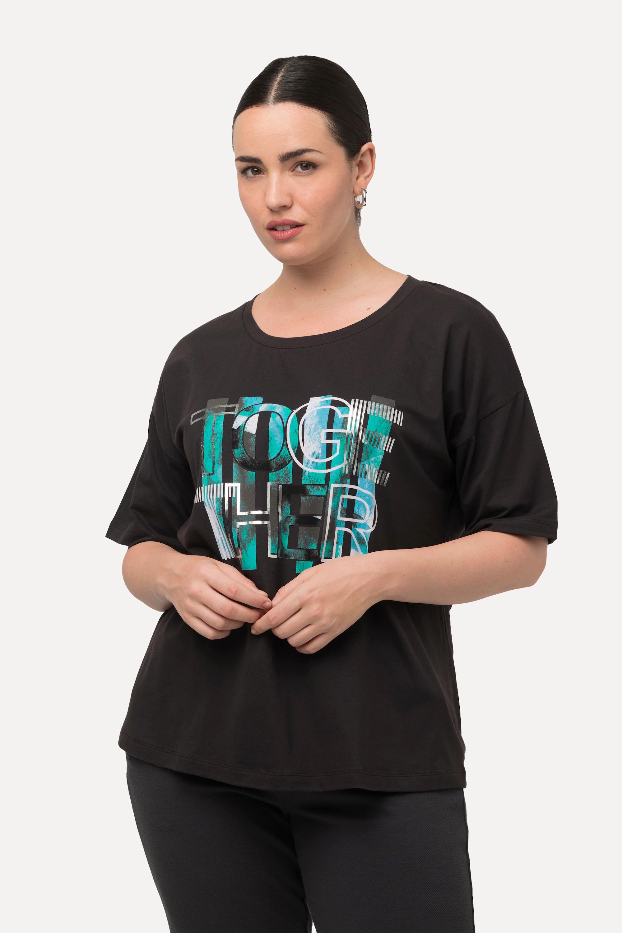 Ulla Popken  T-shirt con stampa "Together", scollo a girocollo e mezze maniche 