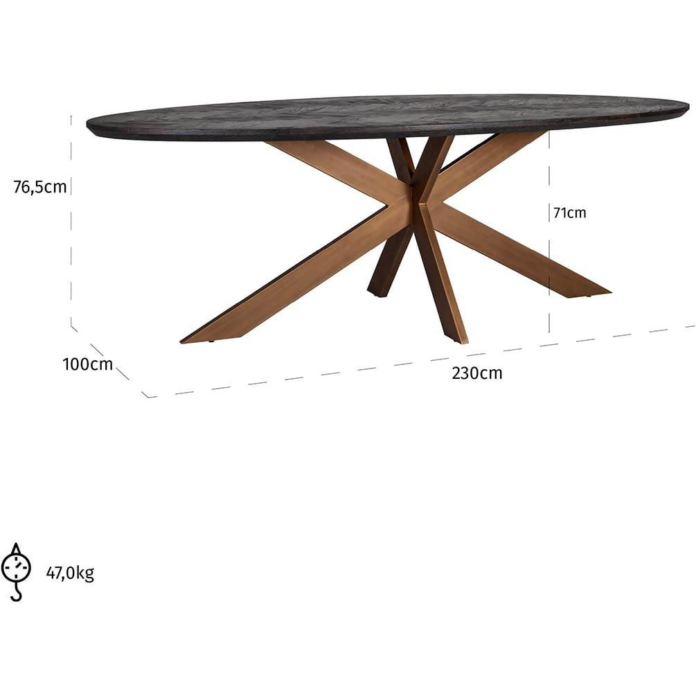 mutoni Table à manger Blackbone chêne noir laiton ovale 230  