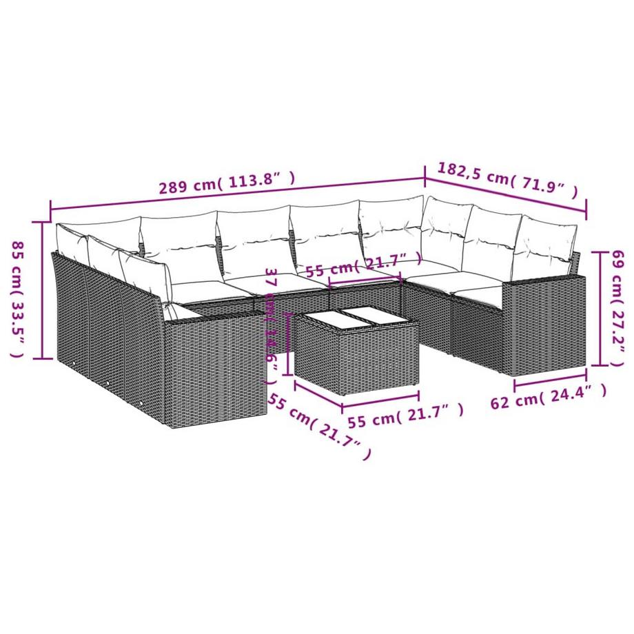 VidaXL Ensemble de canapés de jardin rotin synthétique  