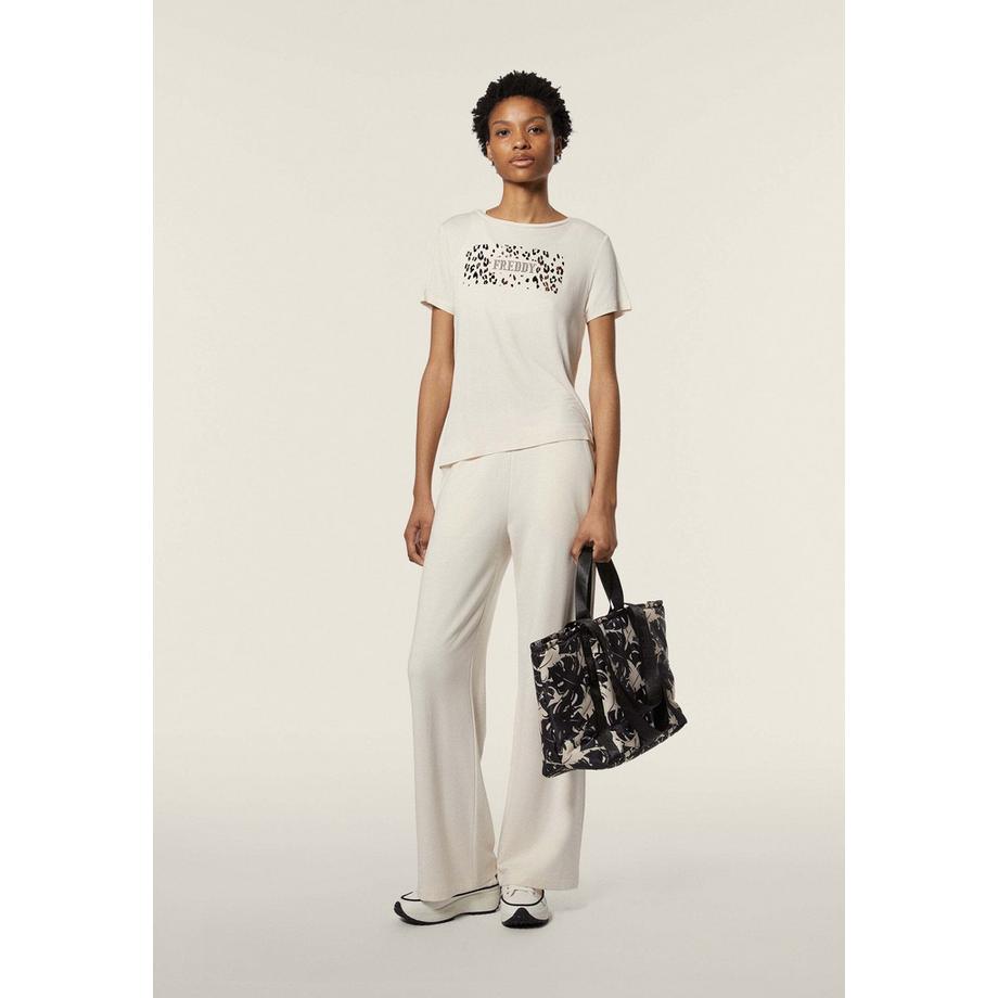 FREDDY Kurzarm T-Shirt Leopardenmuster Logo  
