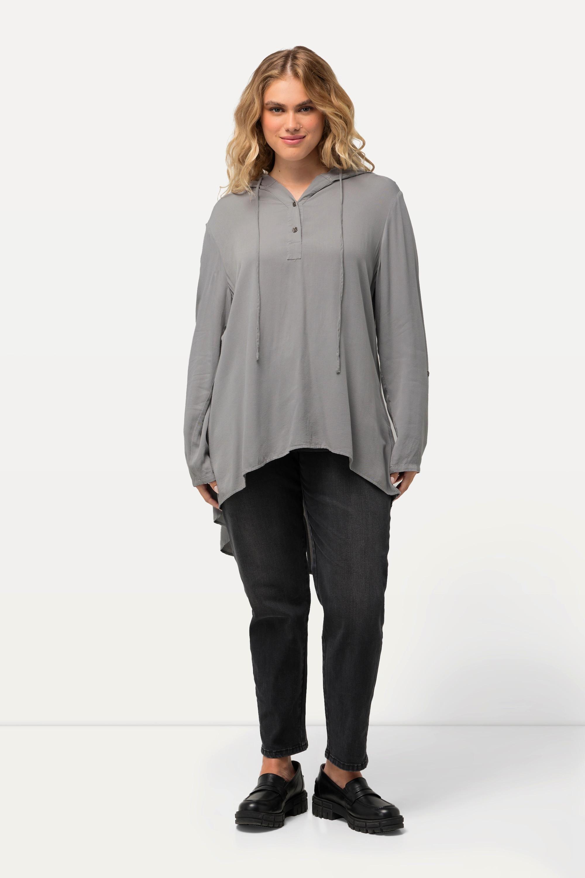 Ulla Popken  Longbluse, Kapuze, A-Linie, hinten länger, Langarm 