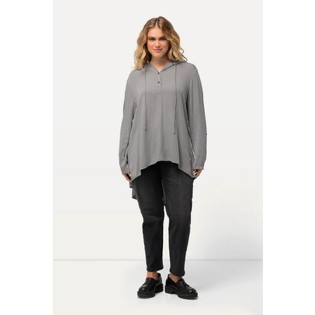 Ulla Popken  Blouse longue avec capuche. Silhouette en A, plus longue dans le dos. Manches longues. 