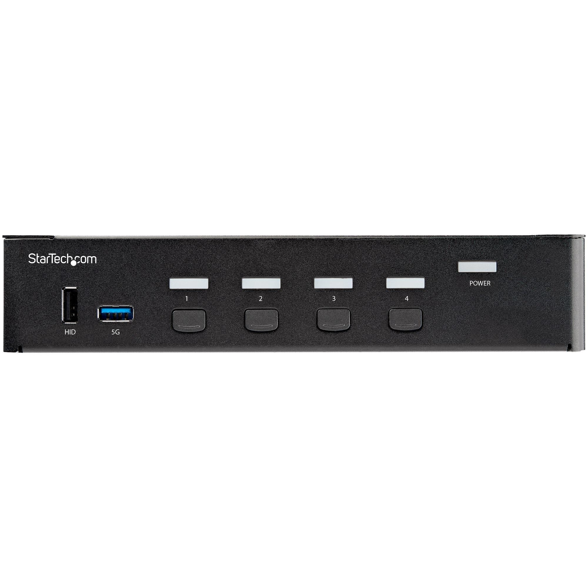 STARTECH  KVM Switch HDMI a 4 porte - Monitor singolo 4K 60Hz Ultra HD HDR - Switch KVM HDMI 2.0 per PC con 2 porte USB 3.0 Hub (5Gbps) e 4x USB 2.0 HID, Audio - Commutazione con tasti rapidi - Conforme allo standard TAA 