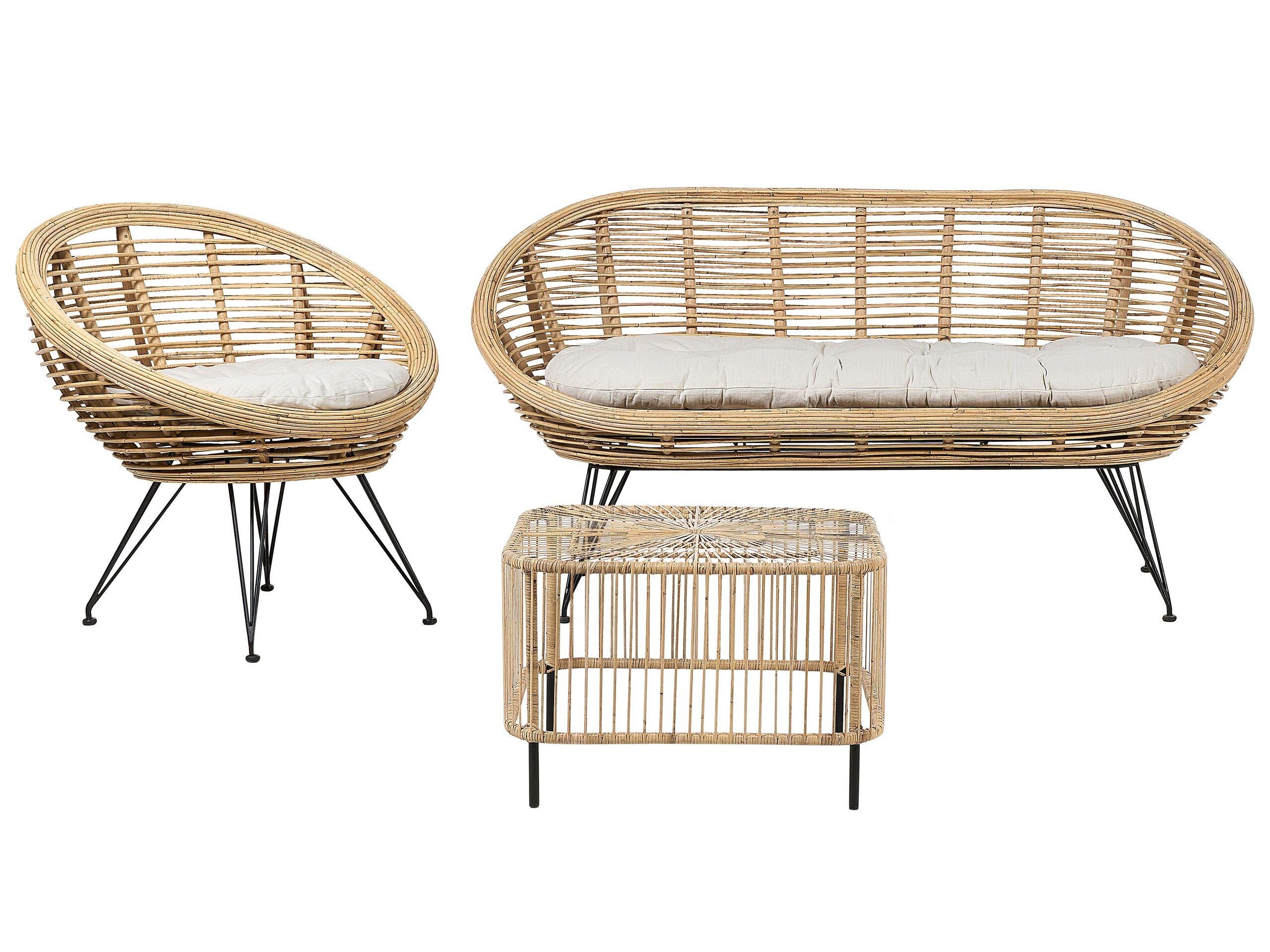 Beliani Lounge Set mit Tisch aus Rattan Boho MARATEA/CESENATICO  