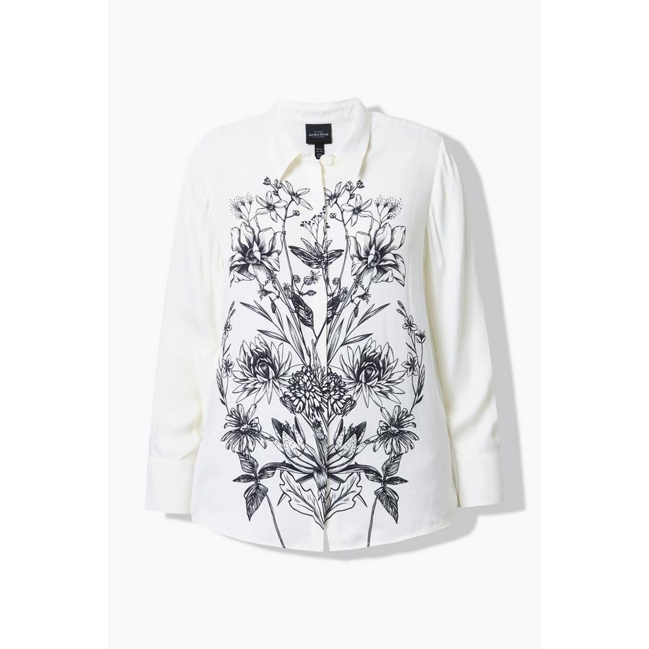 Ulla Popken Chemisier Satin Motif Floral Col Classique Manches Longues  