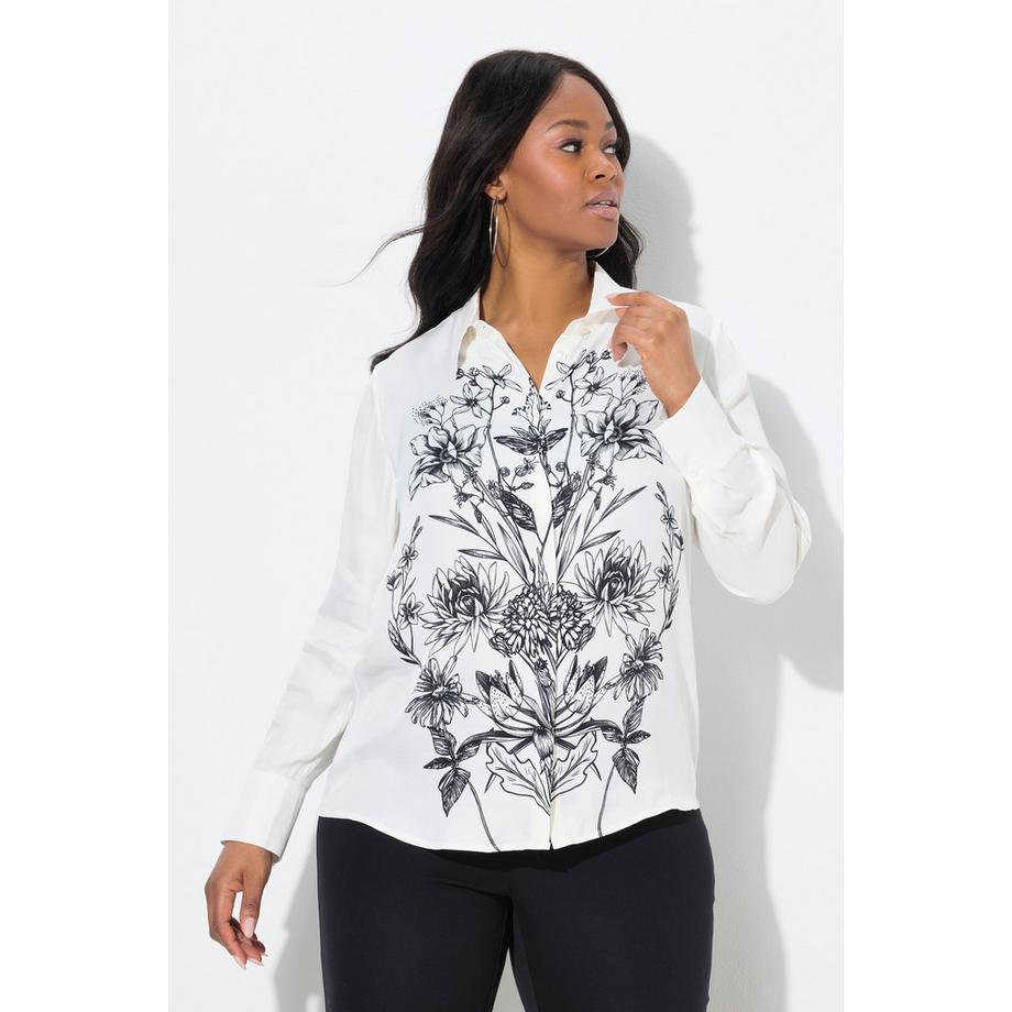 Ulla Popken Chemisier Satin Motif Floral Col Classique Manches Longues  