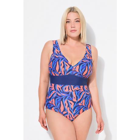 Ulla Popken  Maillot de bain avec bonnets souples, motif corail et décolleté en V, matières recyclées 