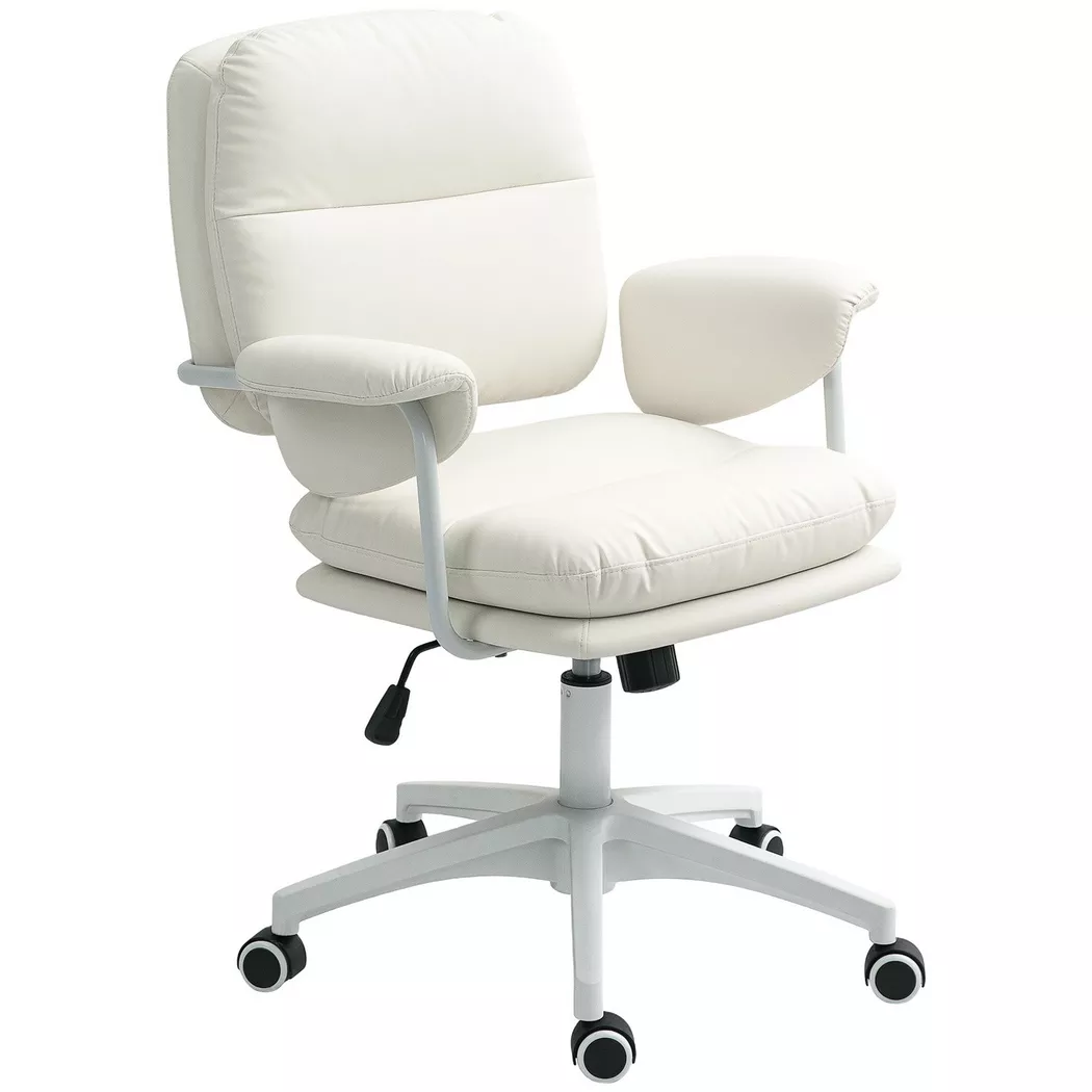Northio – Bürostuhl mit Kippfunktion, gepolstert Schreibtischstuhl, höhenverstellbar Drehstuhl Fußstütze, bis 120 kg belastbar, Kunstleder, für Büro, Arbeitszimmer, Weiß, 61cm