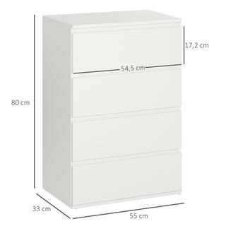 Northio Commode, Buffet 4 Tiroirs, Meuble De Bureau Avec Tirettes Anti-Basculement, Blanc, 55 X 33 X 80 Cm  