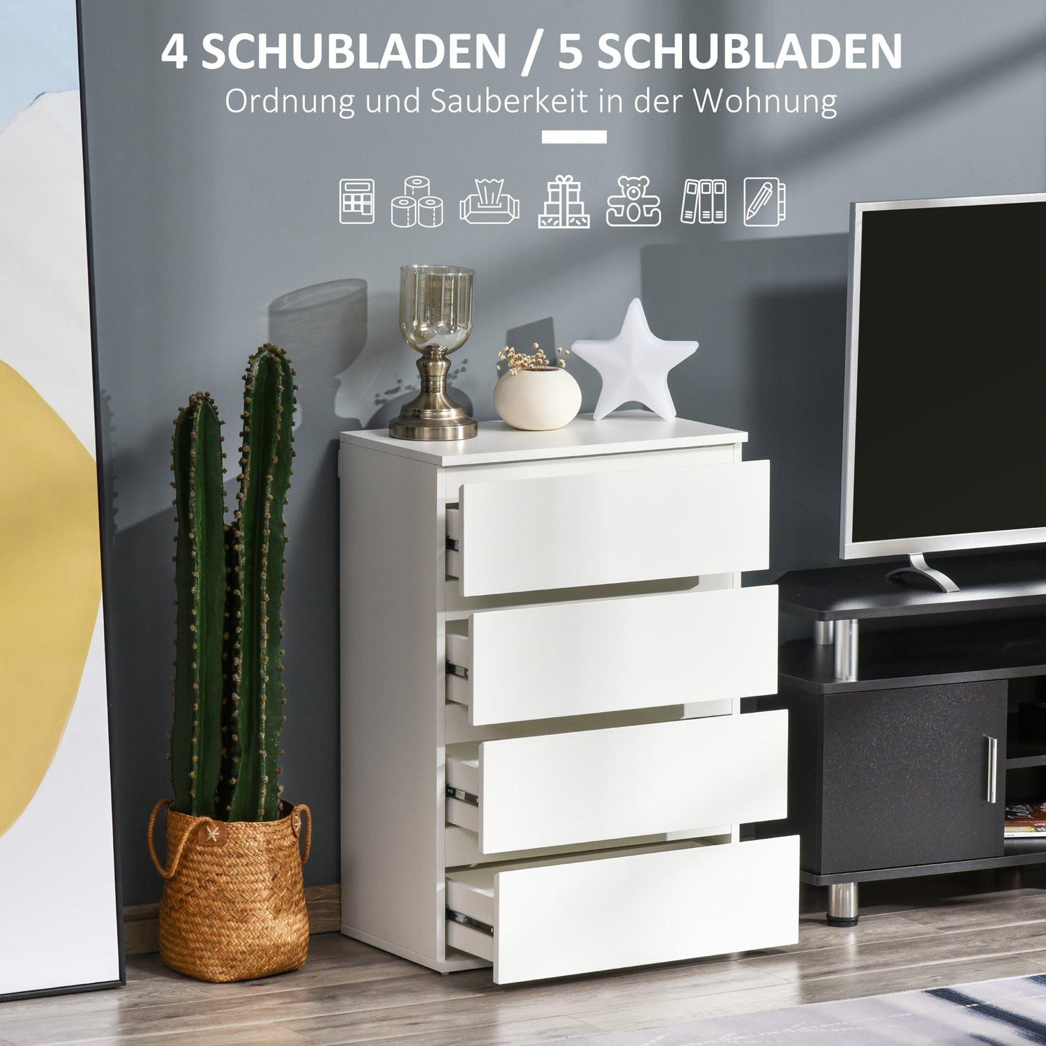 Northio Commode, Buffet 4 Tiroirs, Meuble De Bureau Avec Tirettes Anti-Basculement, Blanc, 55 X 33 X 80 Cm  