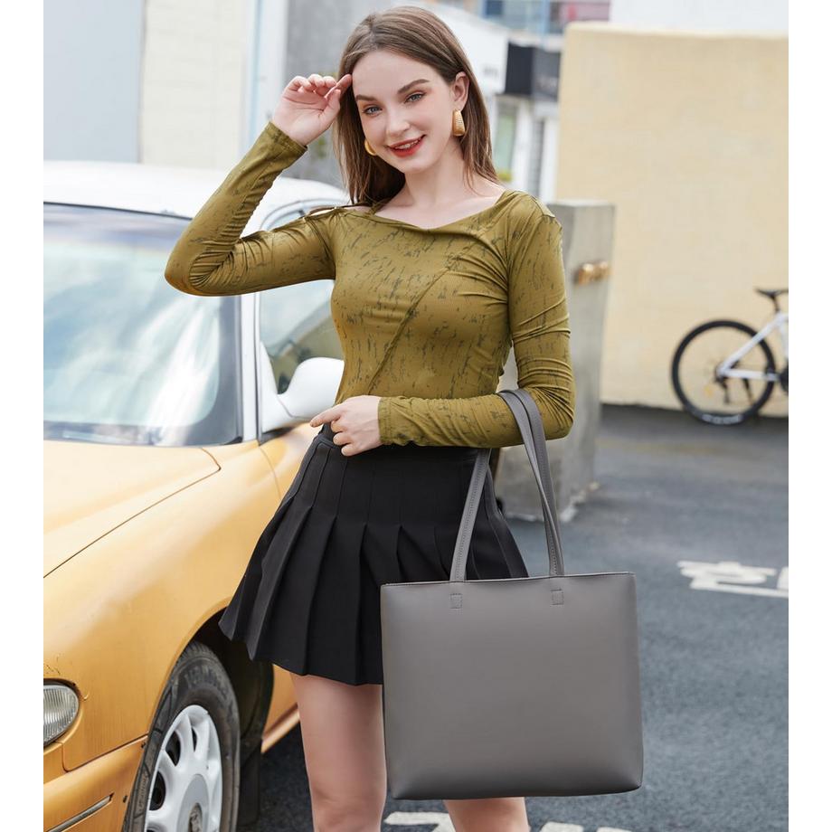 Only-bags.store Shopper Tasche PU Leder mit Reissverschluss und Innentasche  