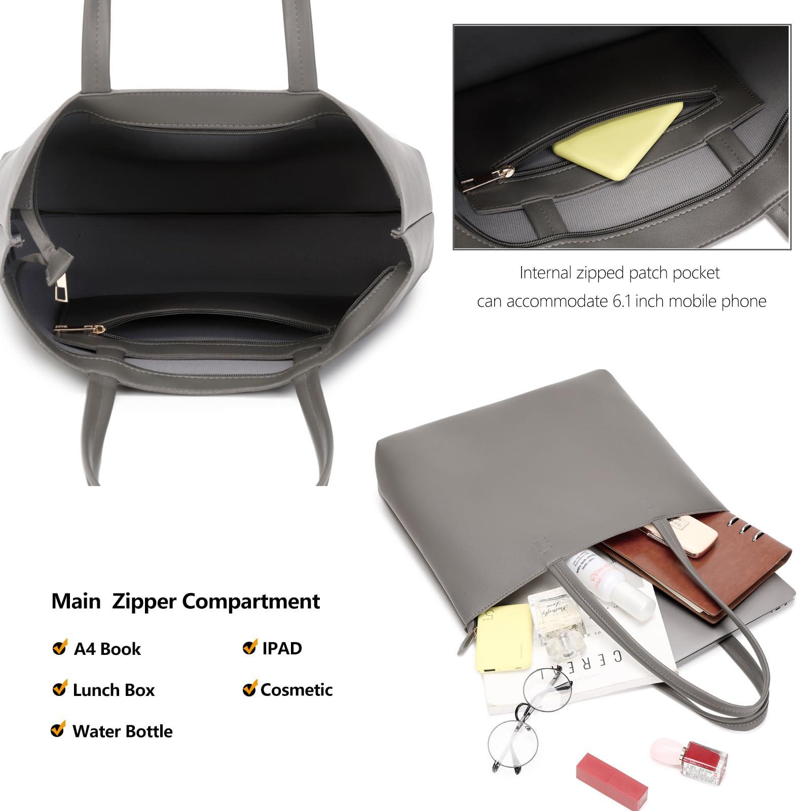 Only-bags.store Einfache PU Leder Shopper Tasche mit Reissverschluss und Innentasche  