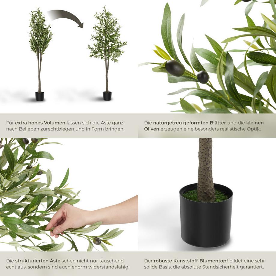 Tectake Künstlicher Olivenbaum Oleand verschiedene Größen detailliert und naturgetreu  