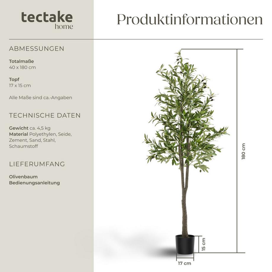 Tectake Künstlicher Olivenbaum Oleand verschiedene Größen detailliert und naturgetreu  